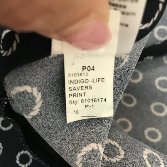 Talbots Size 16 indigo Lifesaver Print Wide-Leg Pants Blue White Nautical - Picture 8 of 8